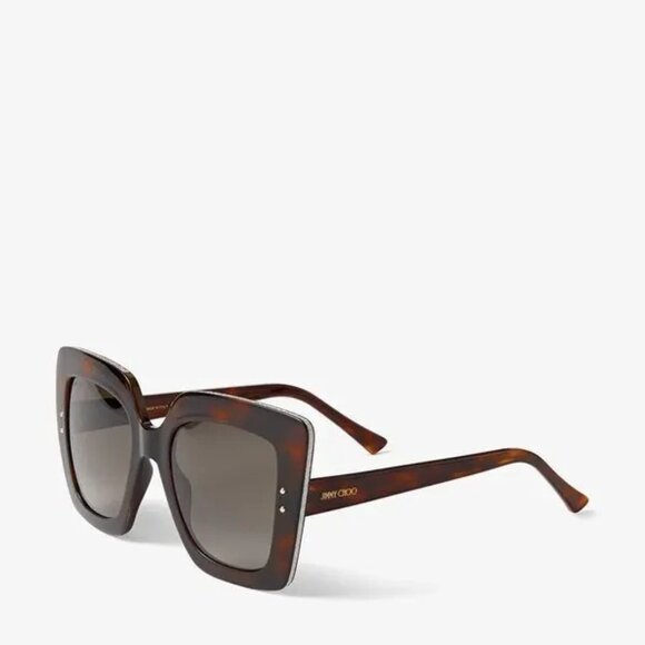 JIMMY CHOO Auri Dark Havana Square-Frame Sunglasses With Glitter Brown main image 9